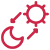 Icon representing process optimization: gear, droplet, and an upward-trending arrow within a flow-like shape (red