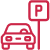 Car icon next to a parking sign, indicating a parking area